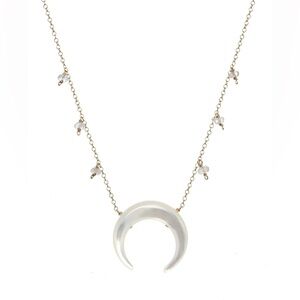 KOZAKH MOTHER OF PEARL CRESCENT MOON MOONSTONE CHARM NECKLACE